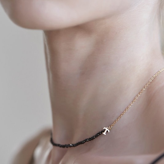 [TATIANA] 韓国アクセ☆Gemstone Round Bar Initial Necklace
