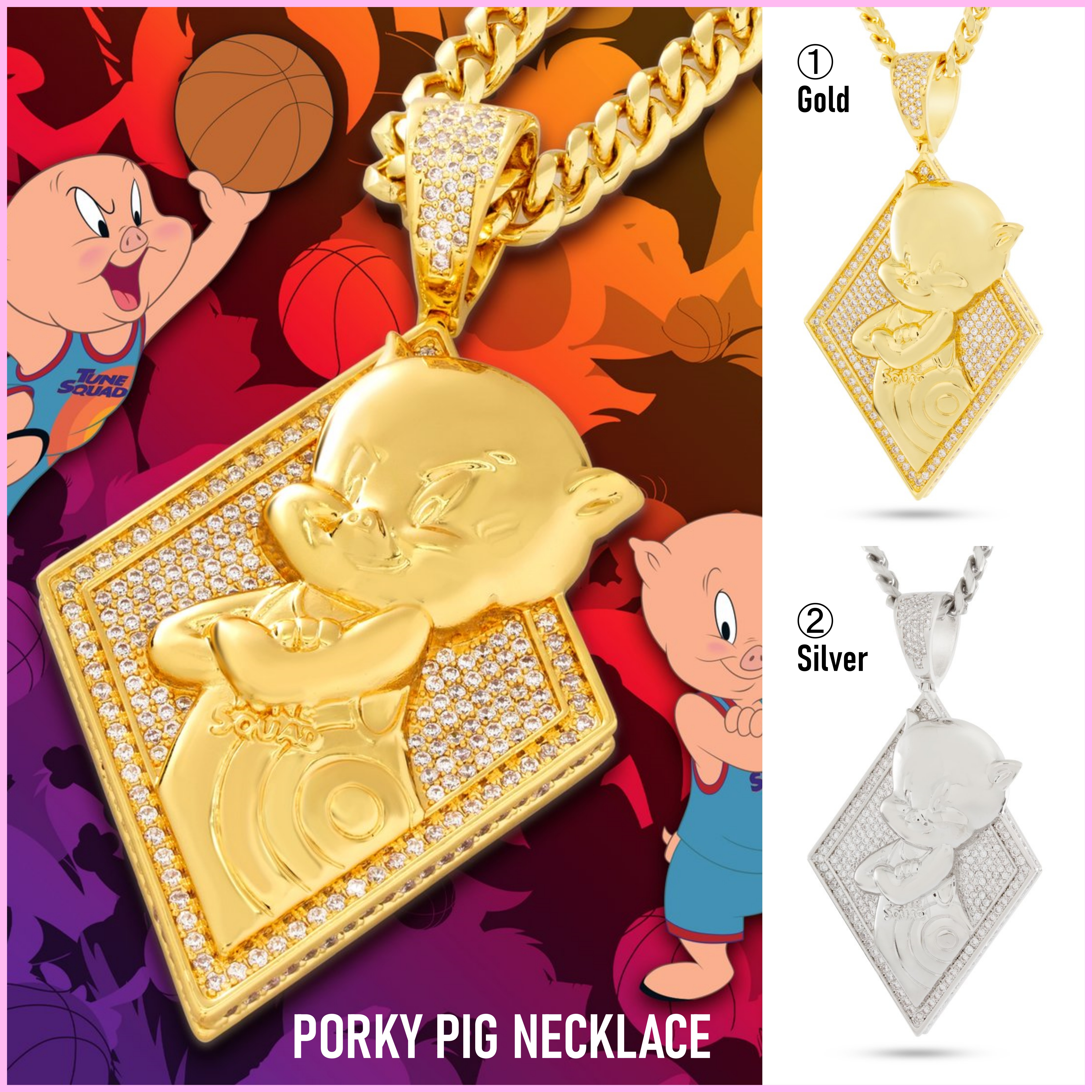 送料関税込【SPACE JAM x KING ICE】PORKY PIG NECKLACE ☆(2色)