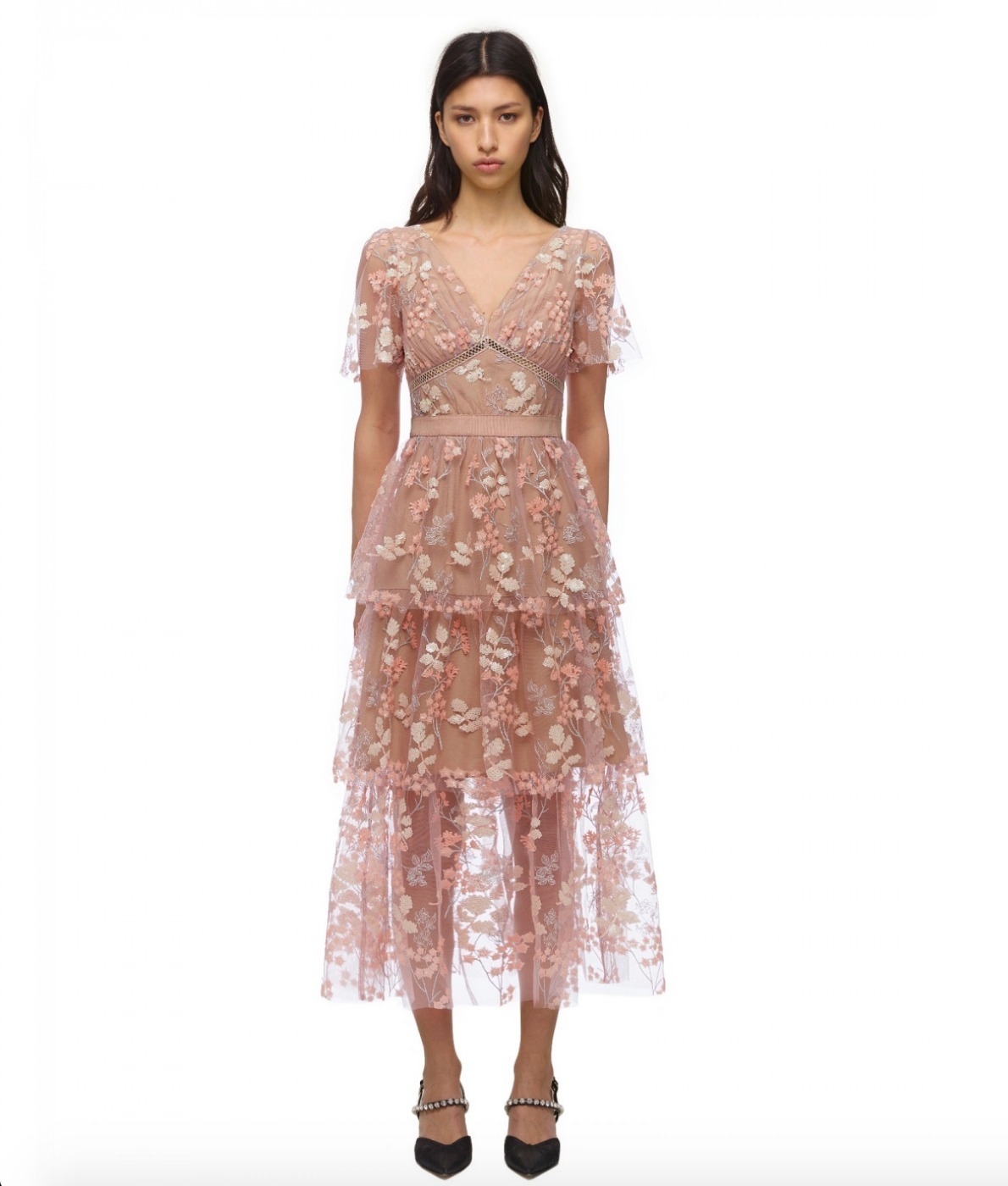 公式の店舗 Self-Portrait Flower Mesh Tiered Midi Dress ワンピース ワンピース 公式の店舗 Self-Portrait Flower Mesh Tiered Midi Dress ワンピース ワンピース