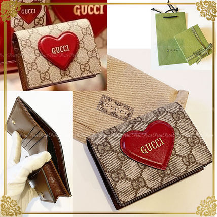 GUCCI Folding Wallets Heart Leather Small Wallet Logo Folding Wallets