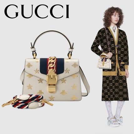 GUCCI Handbags Plain Leather Logo Handbags