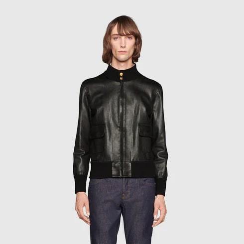 国内発☆GUCCI】ダブルGボタン レザー ボンバージャケット 黒