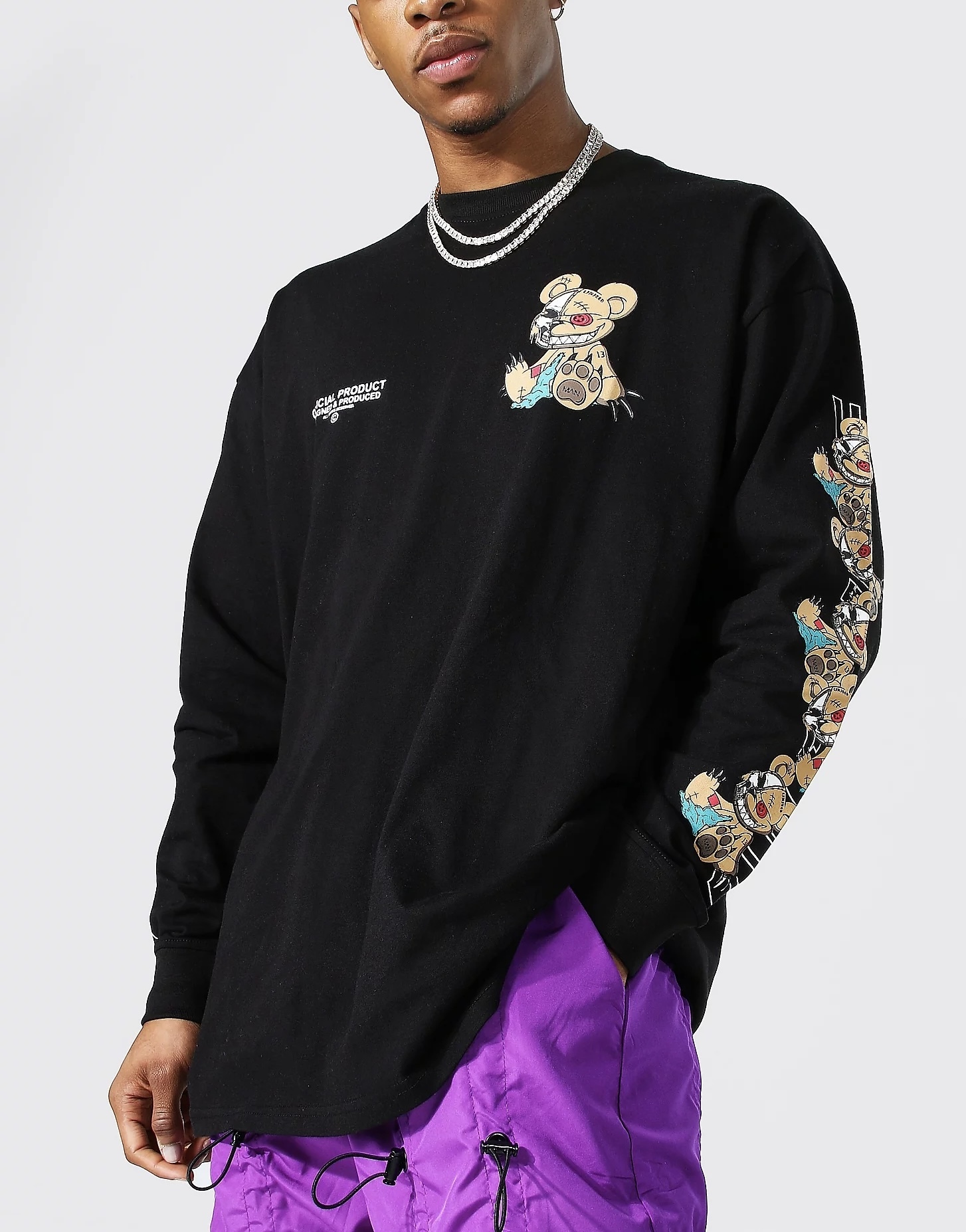 boohoo Tシャツ・カットソー 【関送込】boohoo 21AW新作 EVIL TEDDY 袖デザイン 長袖 ロンT(6)
