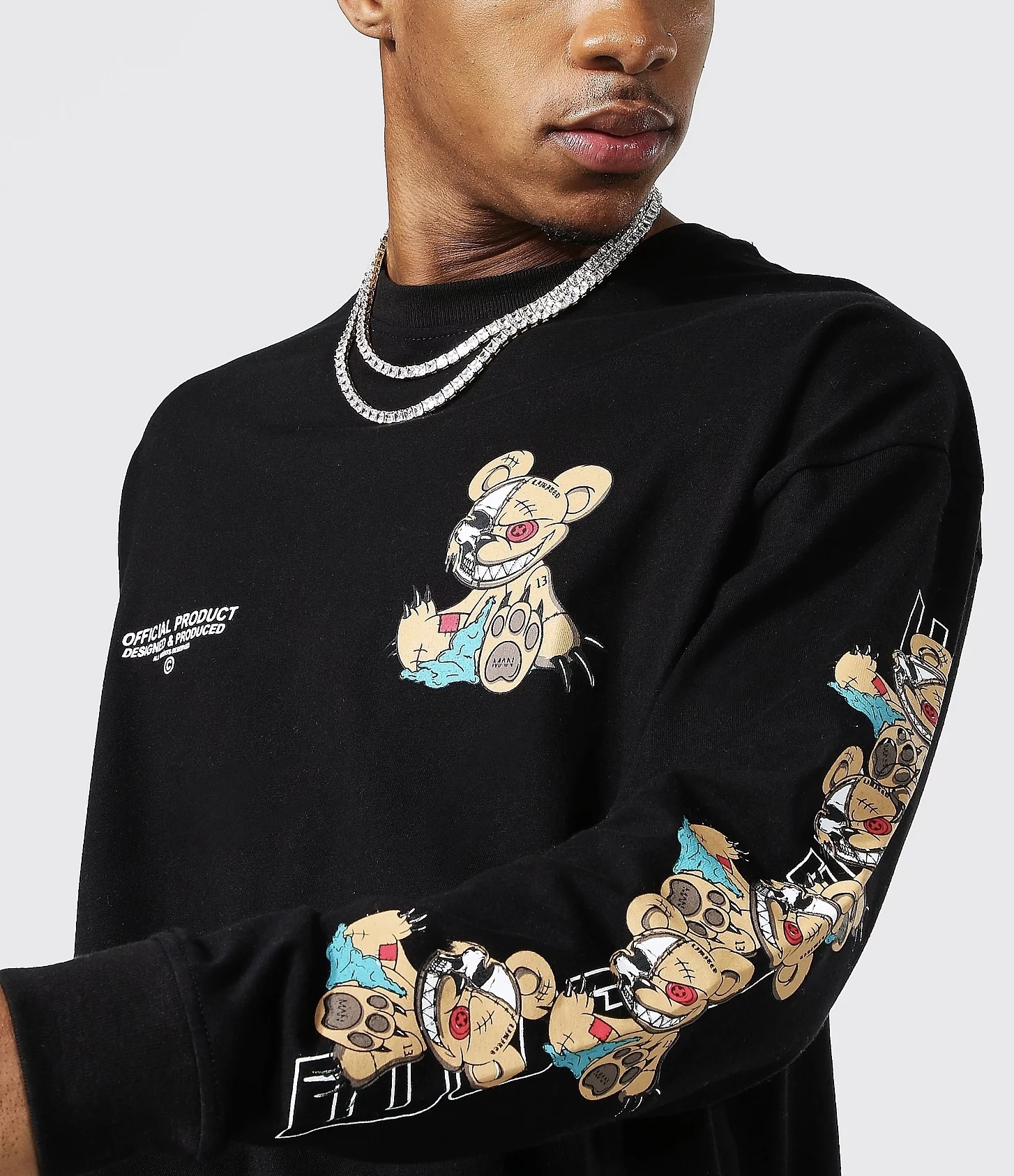 boohoo Tシャツ・カットソー 【関送込】boohoo 21AW新作 EVIL TEDDY 袖デザイン 長袖 ロンT(7)