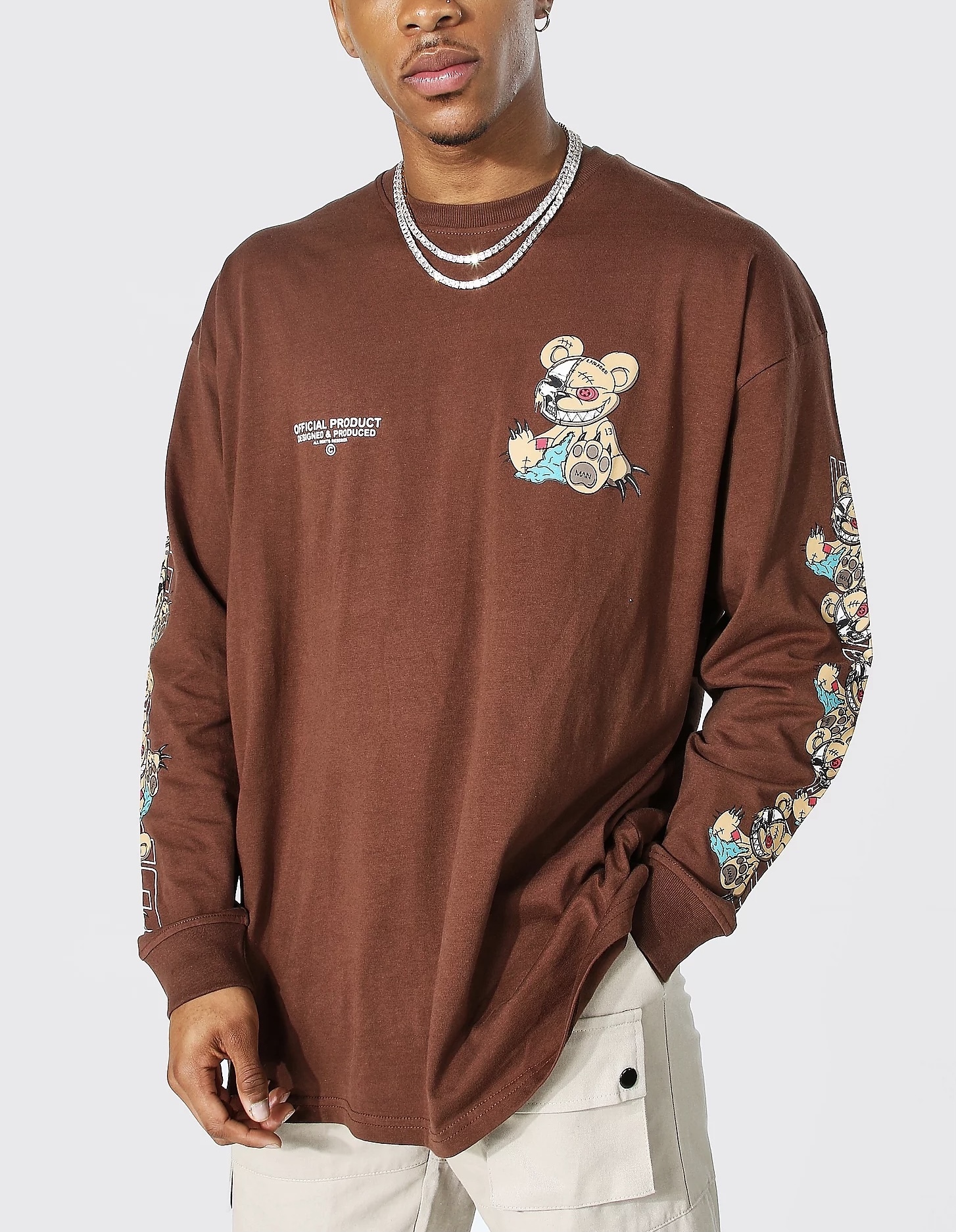 boohoo Tシャツ・カットソー 【関送込】boohoo 21AW新作 EVIL TEDDY 袖デザイン 長袖 ロンT(2)