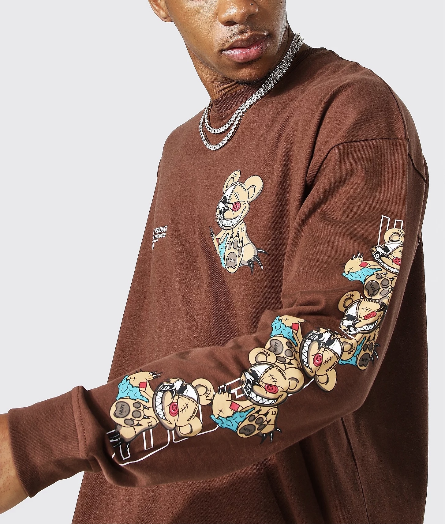 boohoo Tシャツ・カットソー 【関送込】boohoo 21AW新作 EVIL TEDDY 袖デザイン 長袖 ロンT(5)