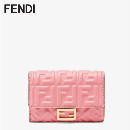 FENDI Long Wallets Leather Folding Wallet Logo Long Wallets