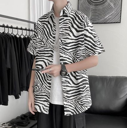 Shirts Zebra Patterns Street Style Short Sleeves Oversized Shirts