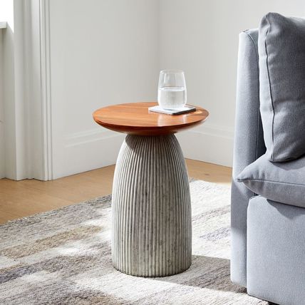 west elm 机・テーブル west elm★Odin Side Table セメントとウッド サイドテーブル