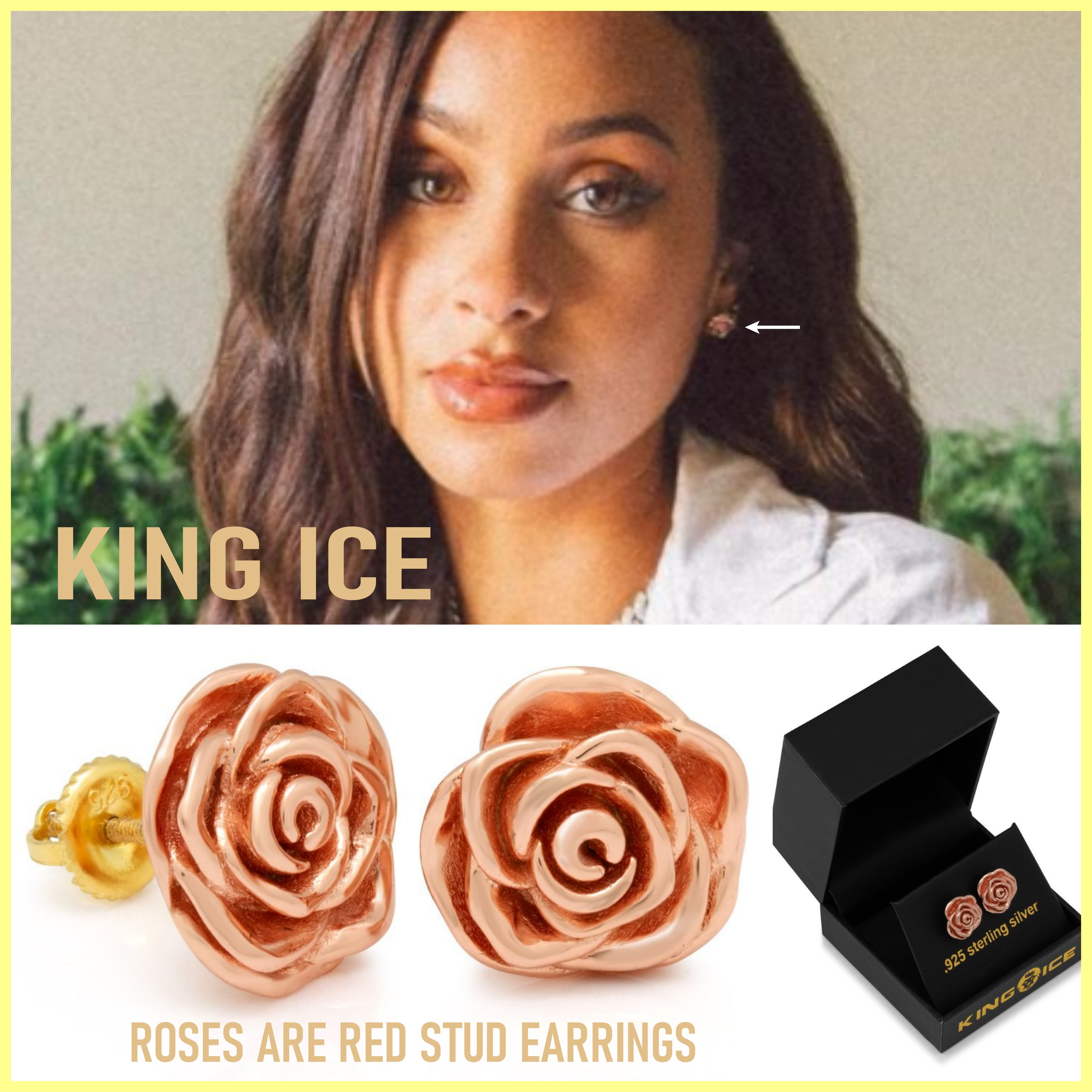 送関込【King Ice】ROSES ARE RED STUD EARRINGS ピアス☆国内発
