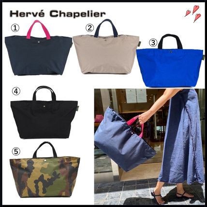 HERVE CHAPELIER Totes Casual Style Nylon A4 Bi-color Plain Logo Totes