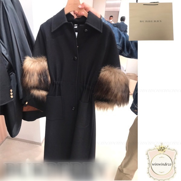Burberryすぐ届く■国内発■フェイクファートリムコート80252191