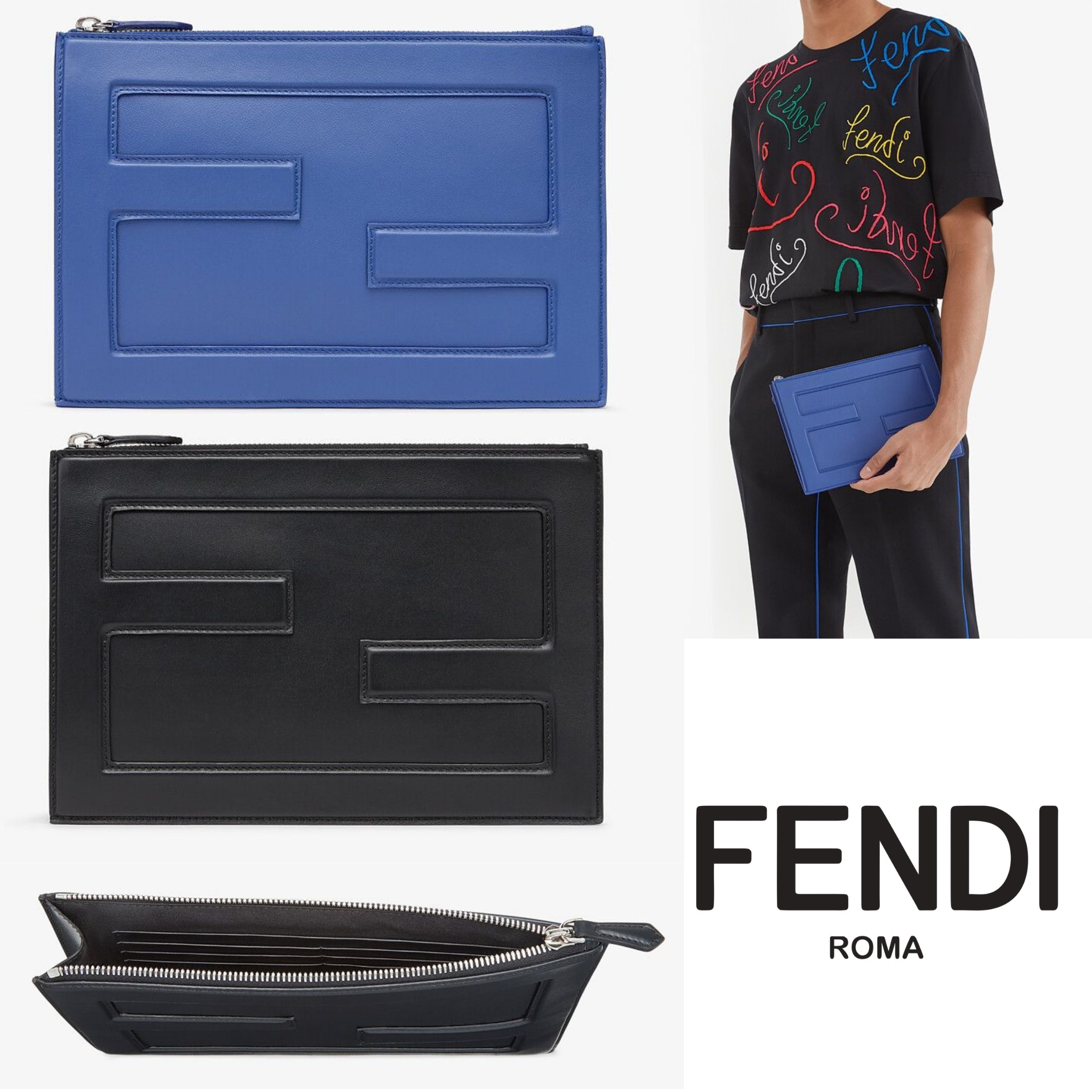 FENDI【入手困難】お洒落! ★ BAGUETTE BIG POUCH ★レザー 全色 クラッチバッグ FENDI【入手困難】お洒落! ★ BAGUETTE BIG POUCH ★レザー 全色 クラッチバッグ