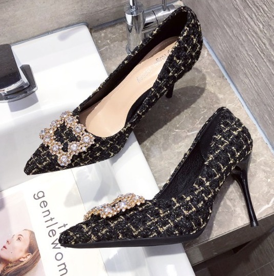 ビジュー ツイード ポインテッド パンプス 6cm 9cm ヒール ビジュー ツイード ポインテッド パンプス 6cm 9cm ヒール