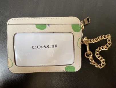 セールCoachアップルプリントジップカードケースチェーン財布
