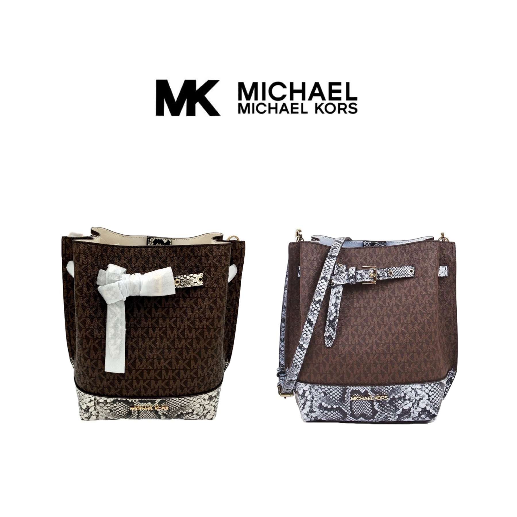 MK SM ロゴ+スネーク エンボスレザー Bucket ショルダーバッグ