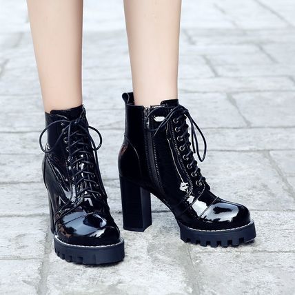 Lace-up Mountain Boots Lace-up Casual Style Studded Bi-color Plain