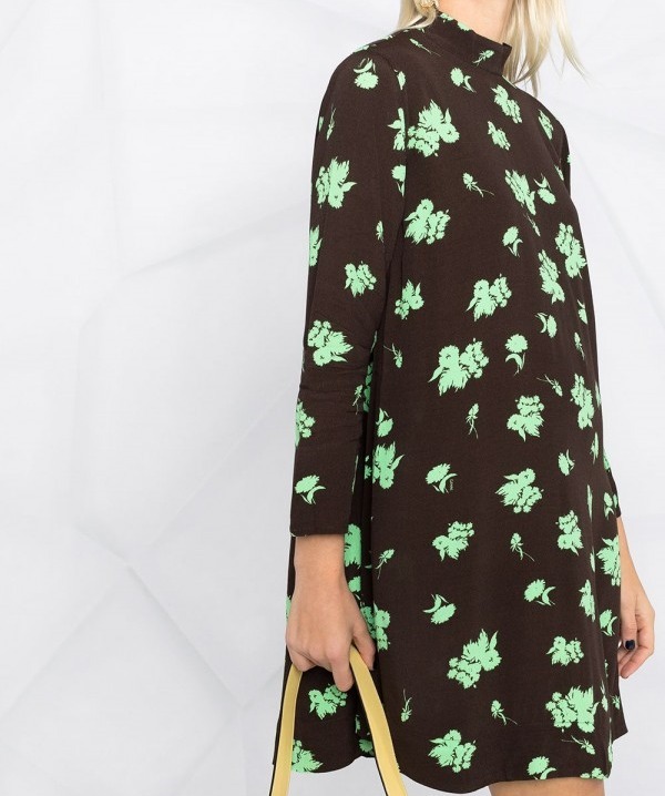 “GANNI” プリントクレープミニドレス Black/Green