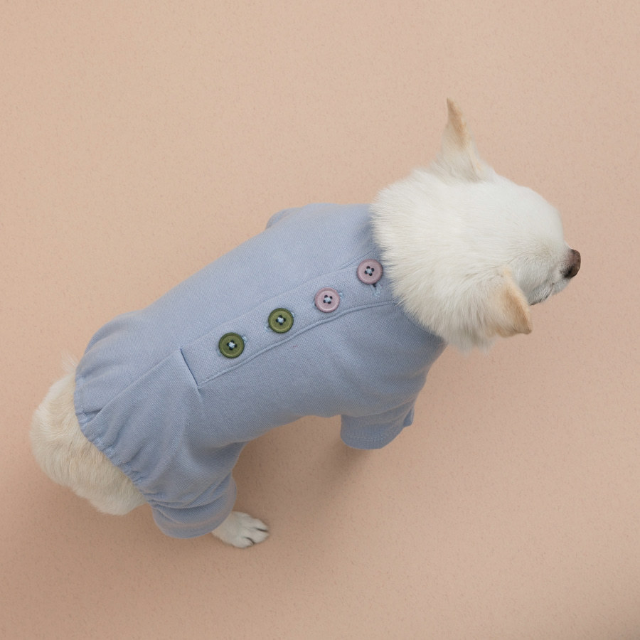 Louis dog ペット(犬猫)服 Louisdog ルイスドッグ ボタンロンパース【ヴィンテージブルー】(4)