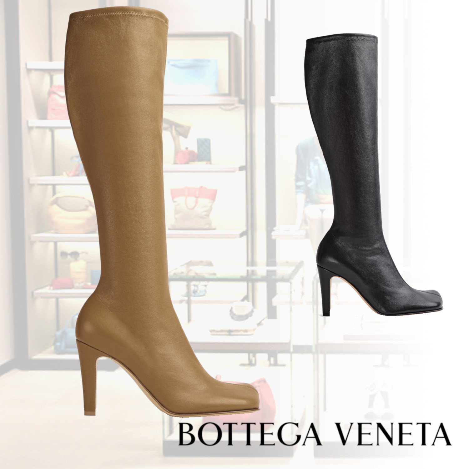 直営店 ■BOTTEGA VENETA■ BLOC レザー ロングブーツ 2カラー 【おしゃれ】