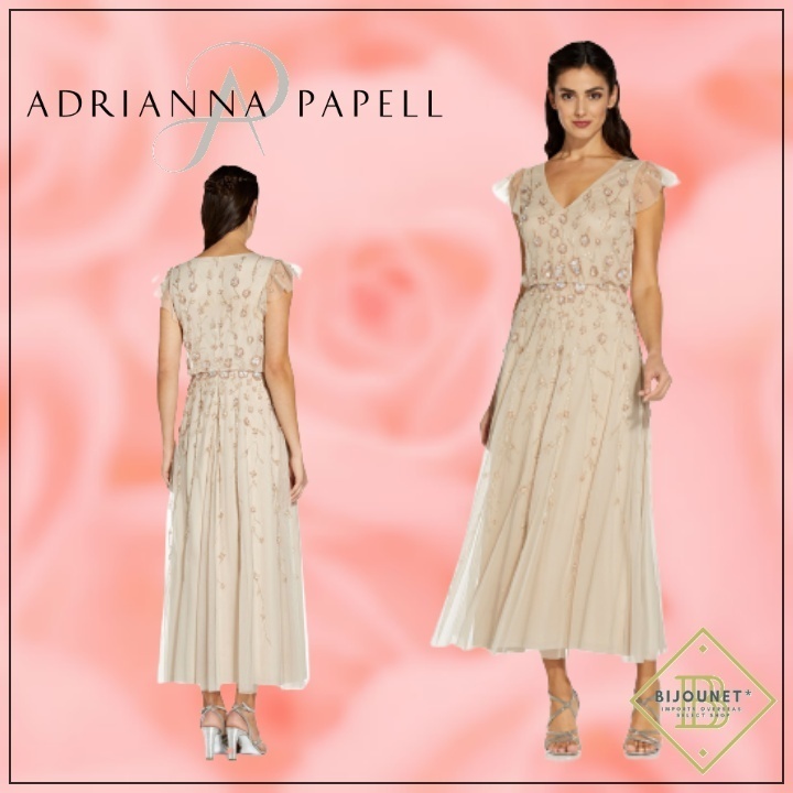 日本未入荷*Adrianna Papell*ミディドレス ビーズ ベージュ 日本未入荷*Adrianna Papell*ミディドレス ビーズ ベージュ