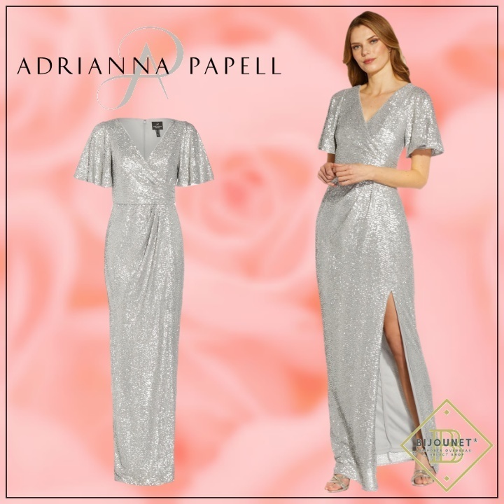 割引 日本未入荷*Adrianna Papell*ロングドレス ビーズ シルバー ワンピース 割引 日本未入荷*Adrianna Papell*ロングドレス ビーズ シルバー ワンピース