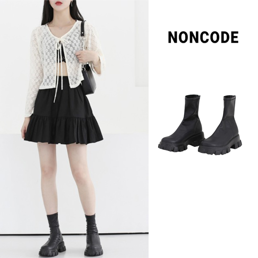 【NONCODE】Blunt Leather Middle Boots