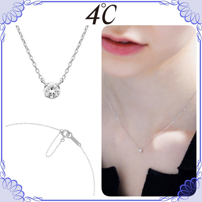 大人気!! 4℃ K10ホワイトゴールド 上品な一粒ネックレス
