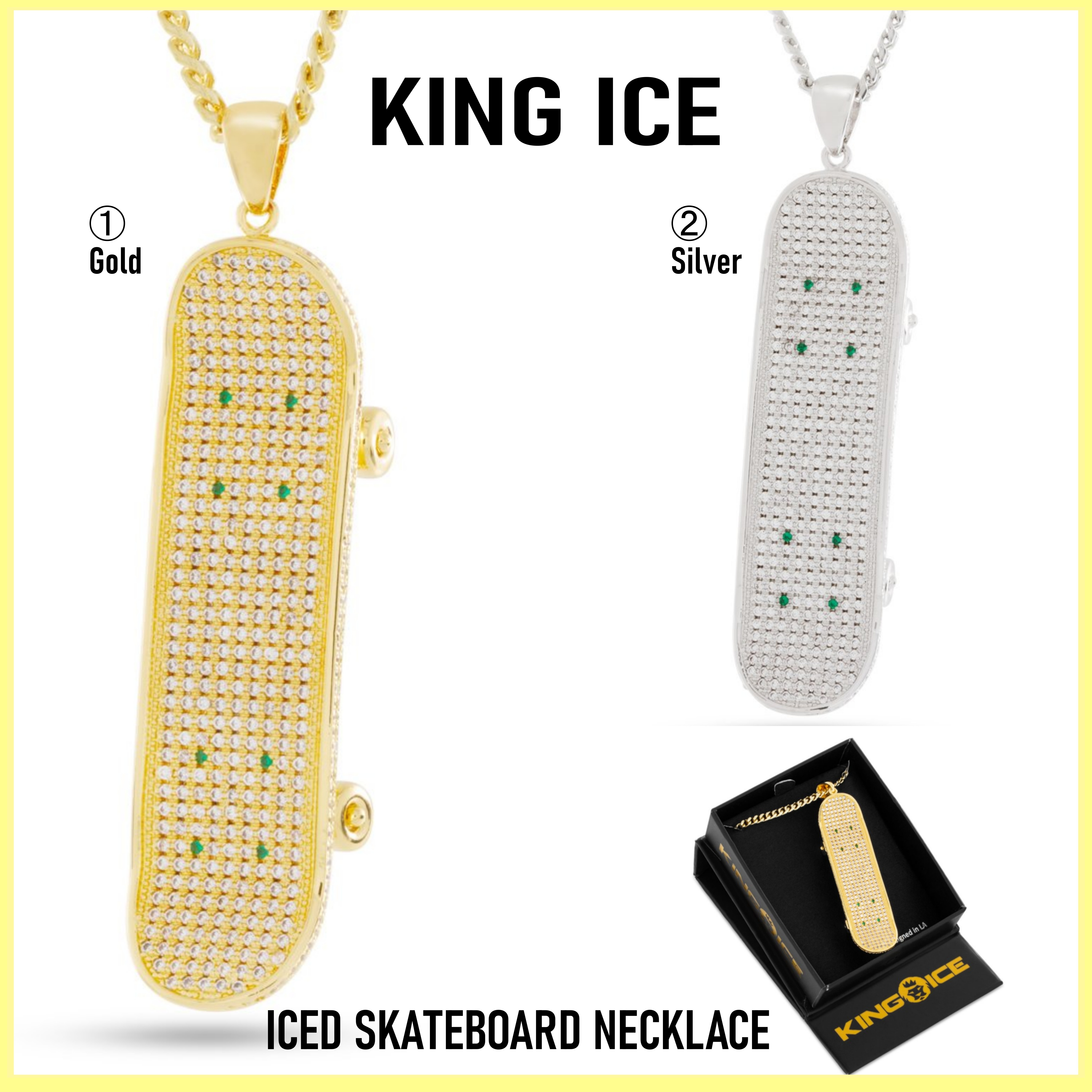 送料関税込【King Ice】ICED SKATEBOARD NECKLACE (2色)☆国内発