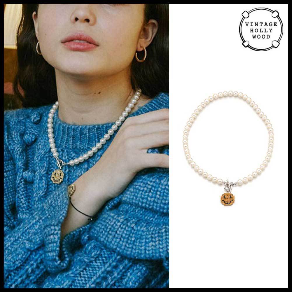 ●VINTAGE HOLLYWOOD● PIXEL SMILE PEARL NECKLACE 韓国発 人気