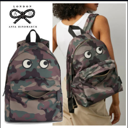 Anya Hindmarch Backpacks Camouflage Casual Style Nylon Lambskin Street Style A4