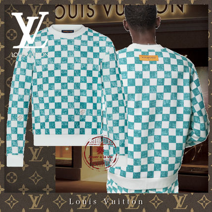 超爆安【Louis Vuitton】ダミエプリンテッドクルーネック スウェット 新作の LV ダミエプリンテッドクルーネック サイズXL スウェット