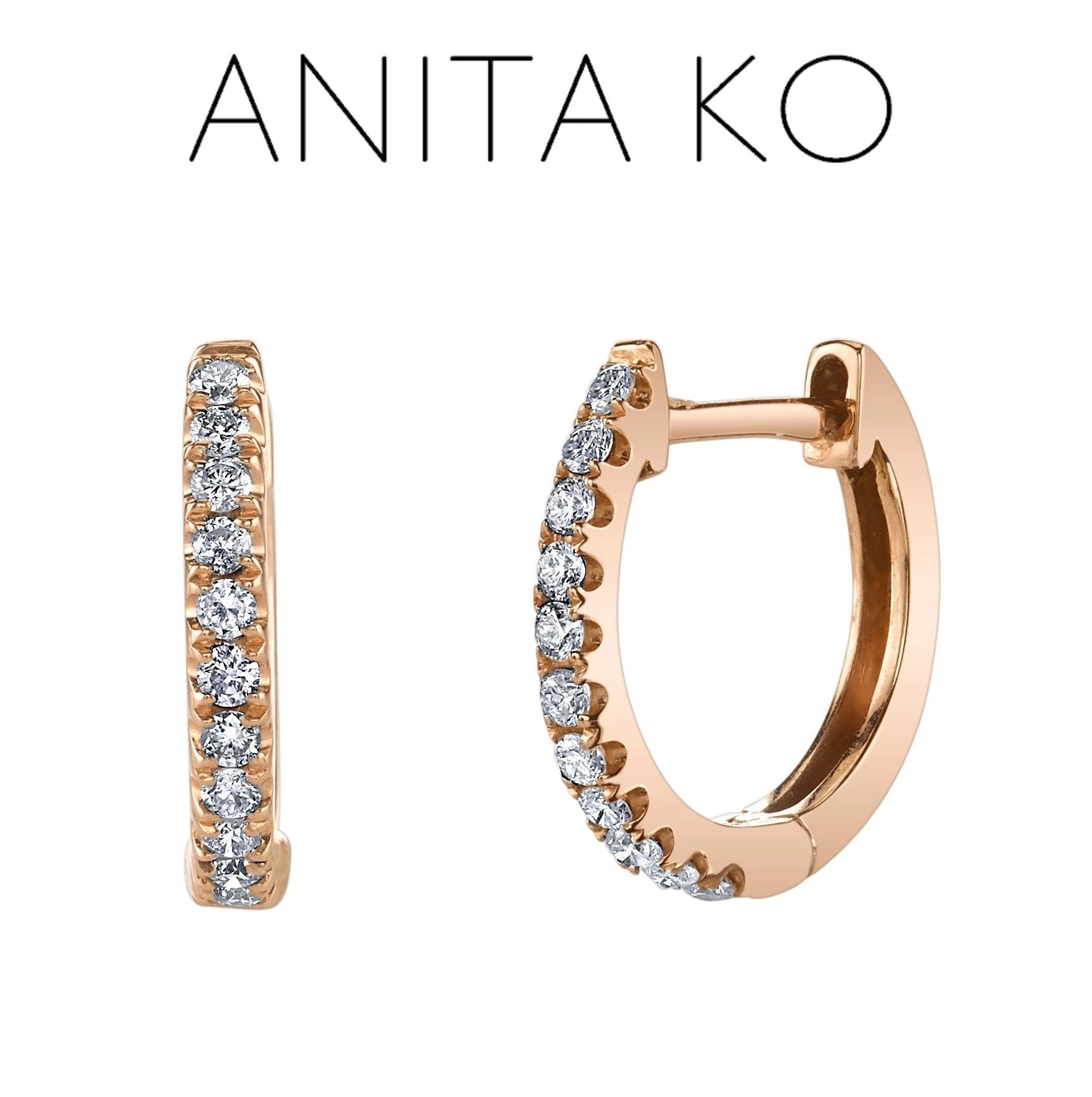 国内発| ANITA KO Diamond Huggies 18K ローズゴールドピアス