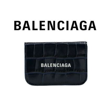 箱付き/美品　BALENCIAGA エブリデイ　ネイビー　紺　二つ折り財布　ロゴ