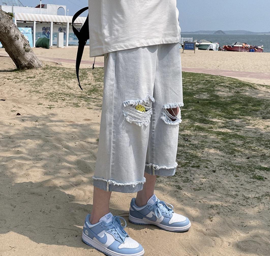 デニム・ジーパン デニムジーンズ 7分丈 リップドパンツ カジュアル m21b0857(5)