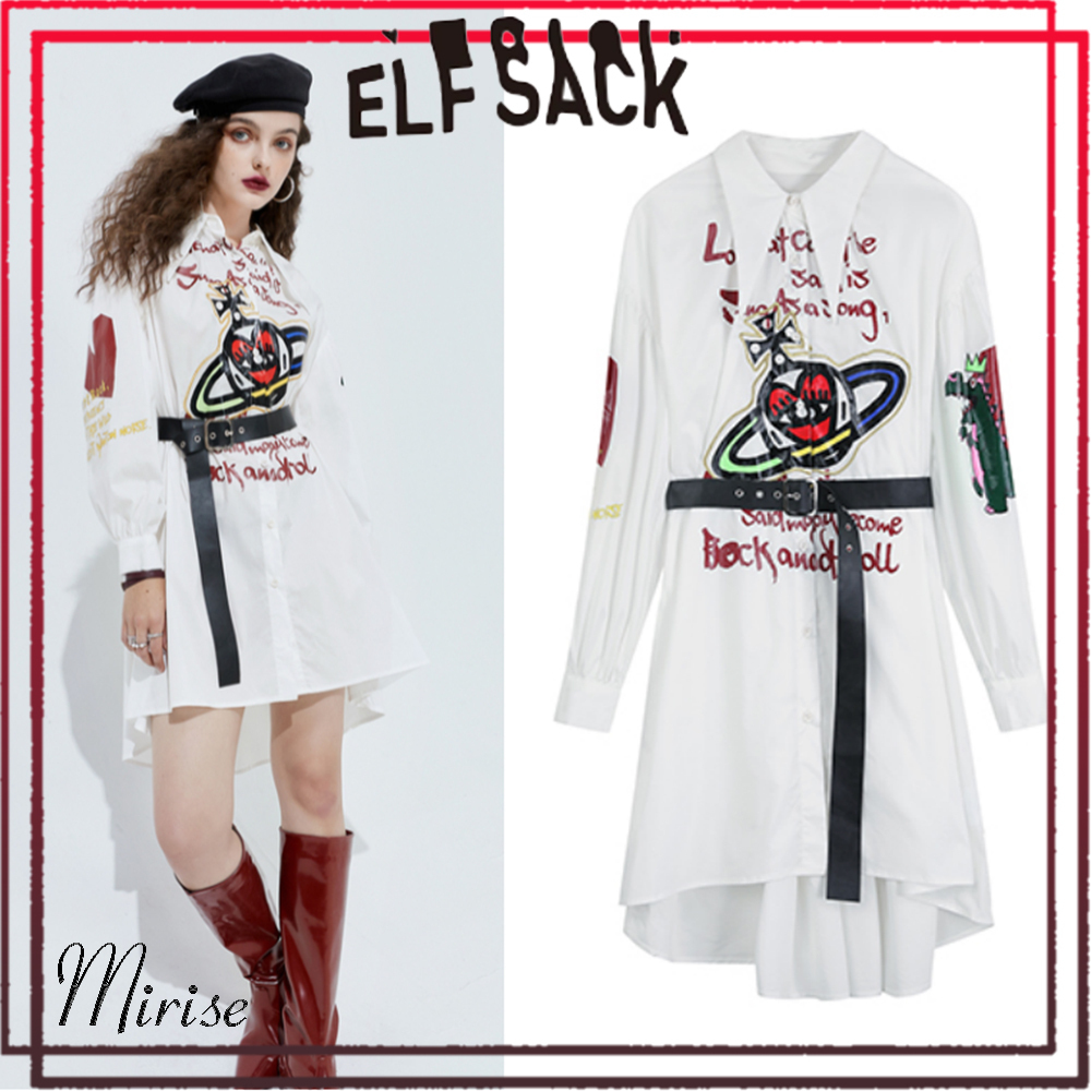 名作 ELF SACK ベルト付き パフスリーブ 個性派シャツワンピース ワンピース 名作 ELF SACK ベルト付き パフスリーブ 個性派シャツワンピース ワンピース