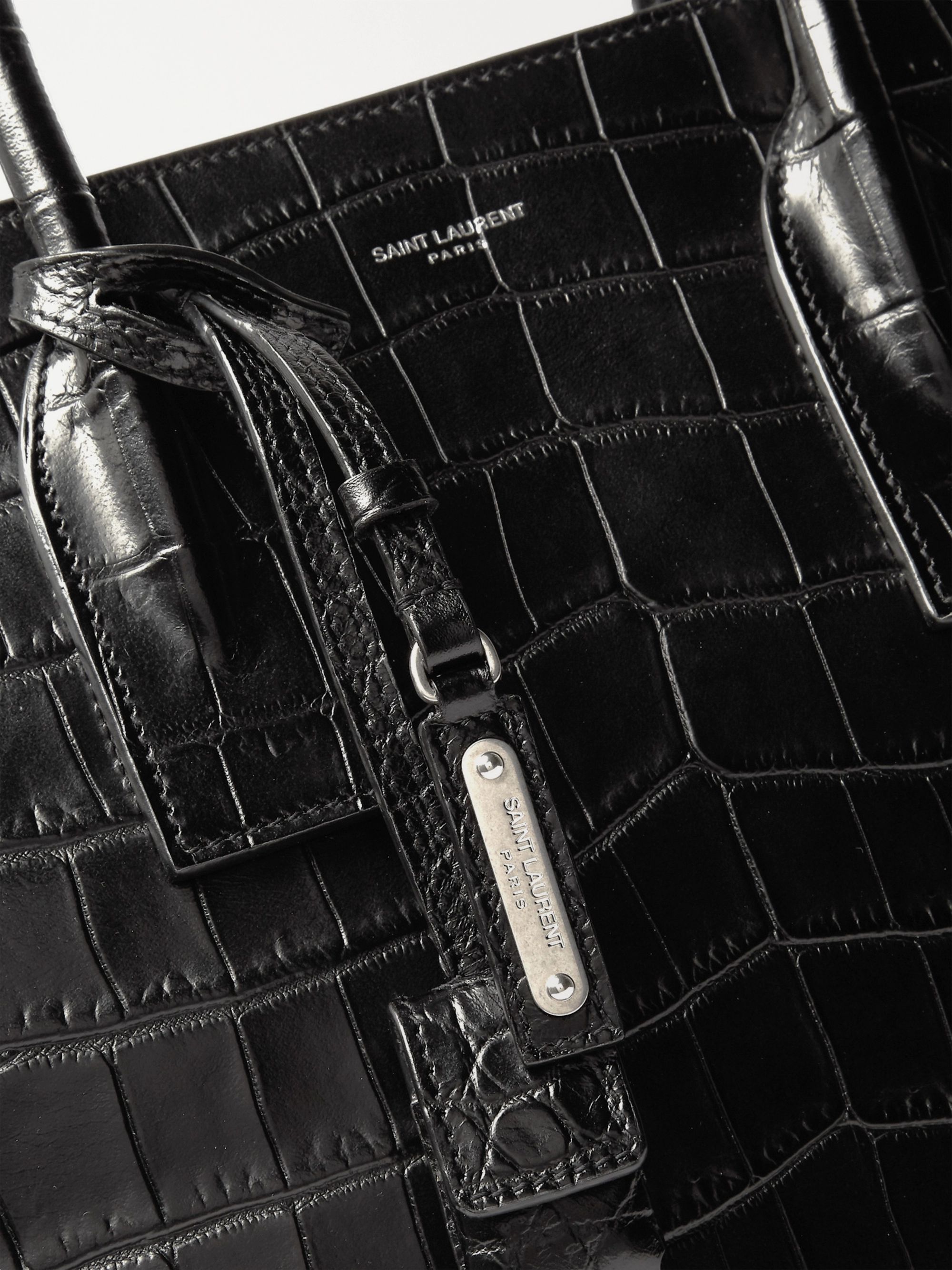 Saint Laurent☆ Croc-Effectレザートートバッグ ブラック