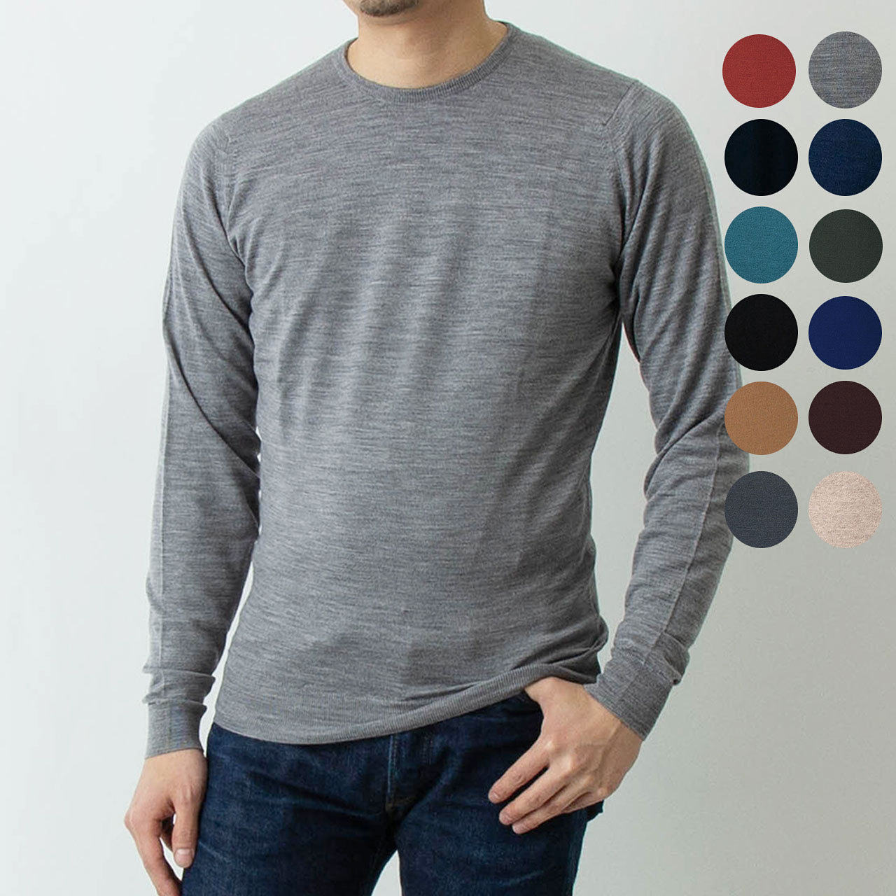 JOHN SMEDLEY メンズ ラウンドネック長袖ニット STANDARD FIT