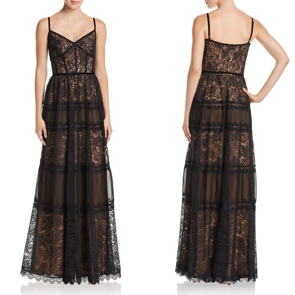 SALE!TADASHI SHOJI 花柄レース刺繍ティアードロングワンピース