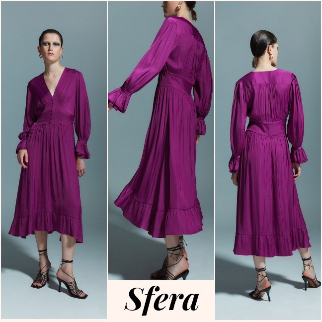 スペイン★Sfera★大注目 艶やかカラー魅惑な大人のサテンワンピ