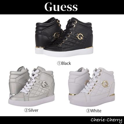 Guess Low-Top Round Toe Rubber Sole Lace-up Casual Style Faux Fur Plain