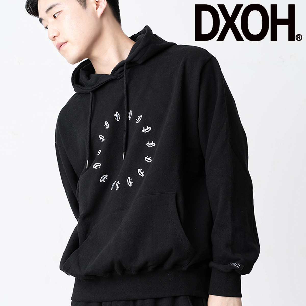 ★DXOH★SMILE EMBROIDER HOODIE [BLACK]★正規品/韓国直送料込