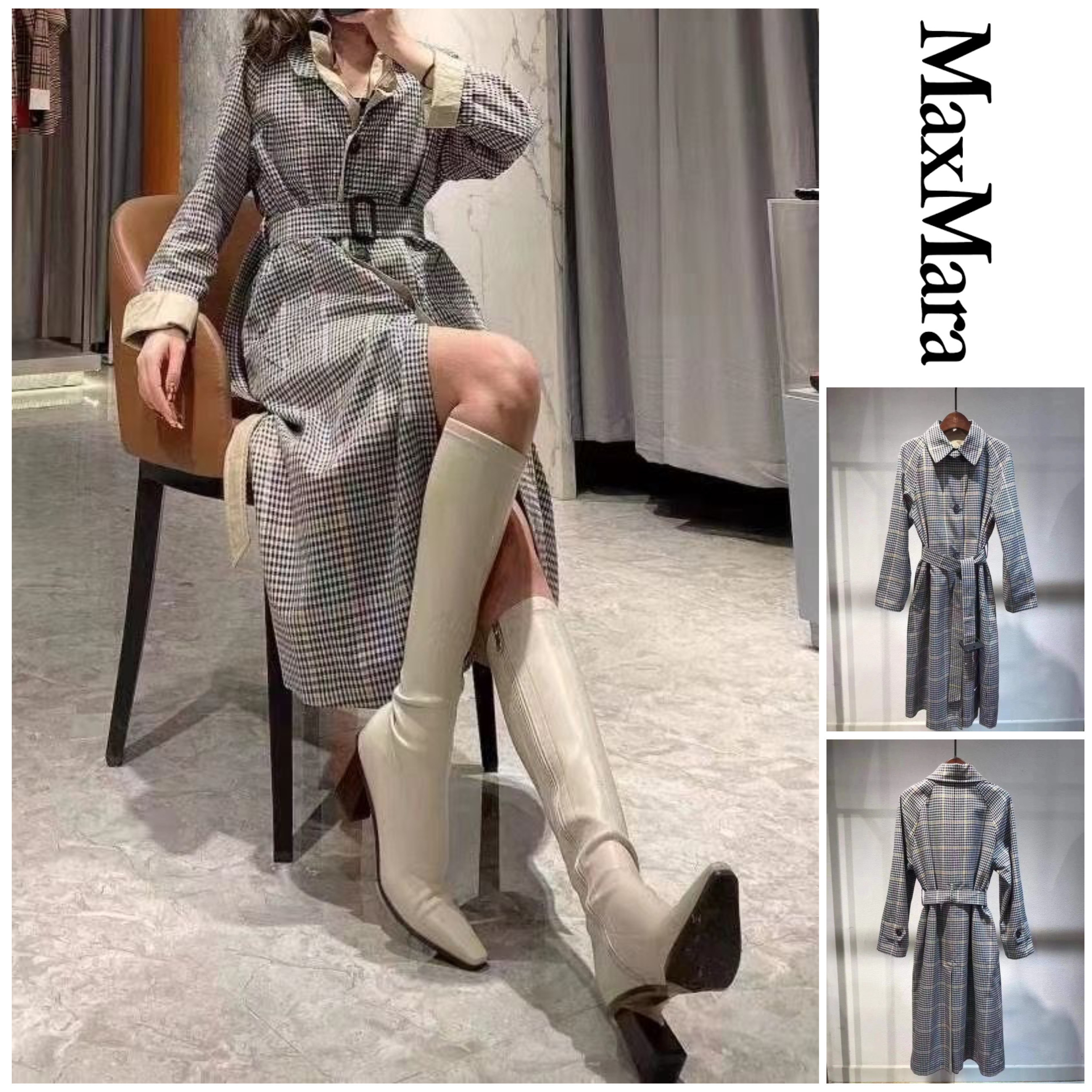 MaxMara トレンチワンピース ウエストベルト エレガント グレー ワンピース MaxMara トレンチワンピース ウエストベルト エレガント グレー ワンピース