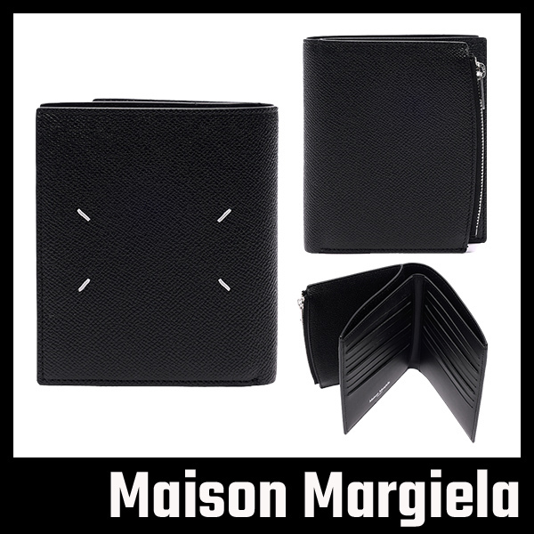 【Maison Margiela】ブラック カーフレザー 二つ折り財布 【返品送料無料】