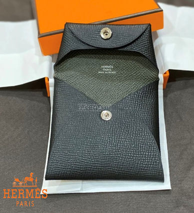 HERMES Coin Cases Unisex Blended Fabrics Street Style Plain Leather