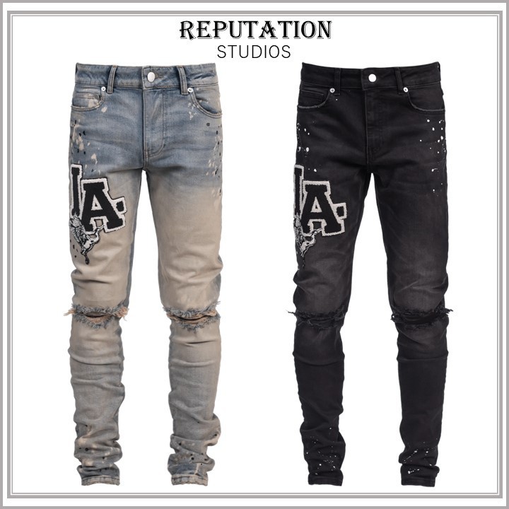 【関税込】人気◆REPUTATION STUDIOS◆LA刺繍パッチ デニム