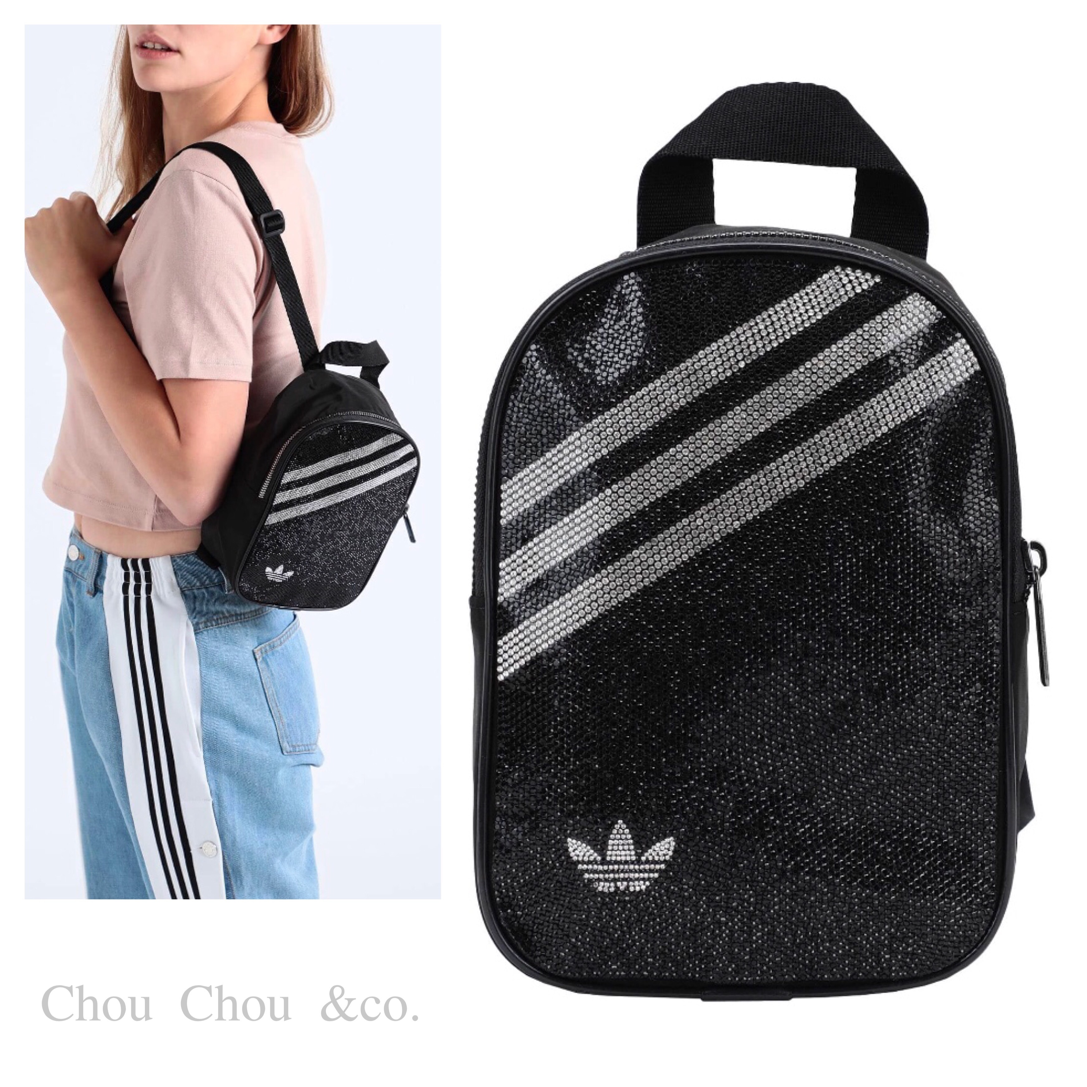【adidas】ORIGINALS ラインストーン バックパック Black バックパック・リュック 【adidas】ORIGINALS ラインストーン バックパック Black バックパック・リュック