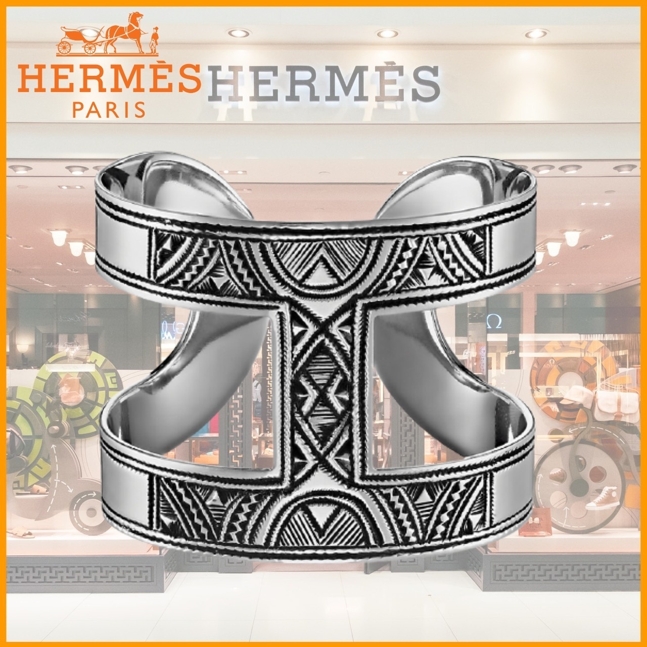 【日本未入荷！目を引くデザイン】HERMES ブレスレット シルバー
