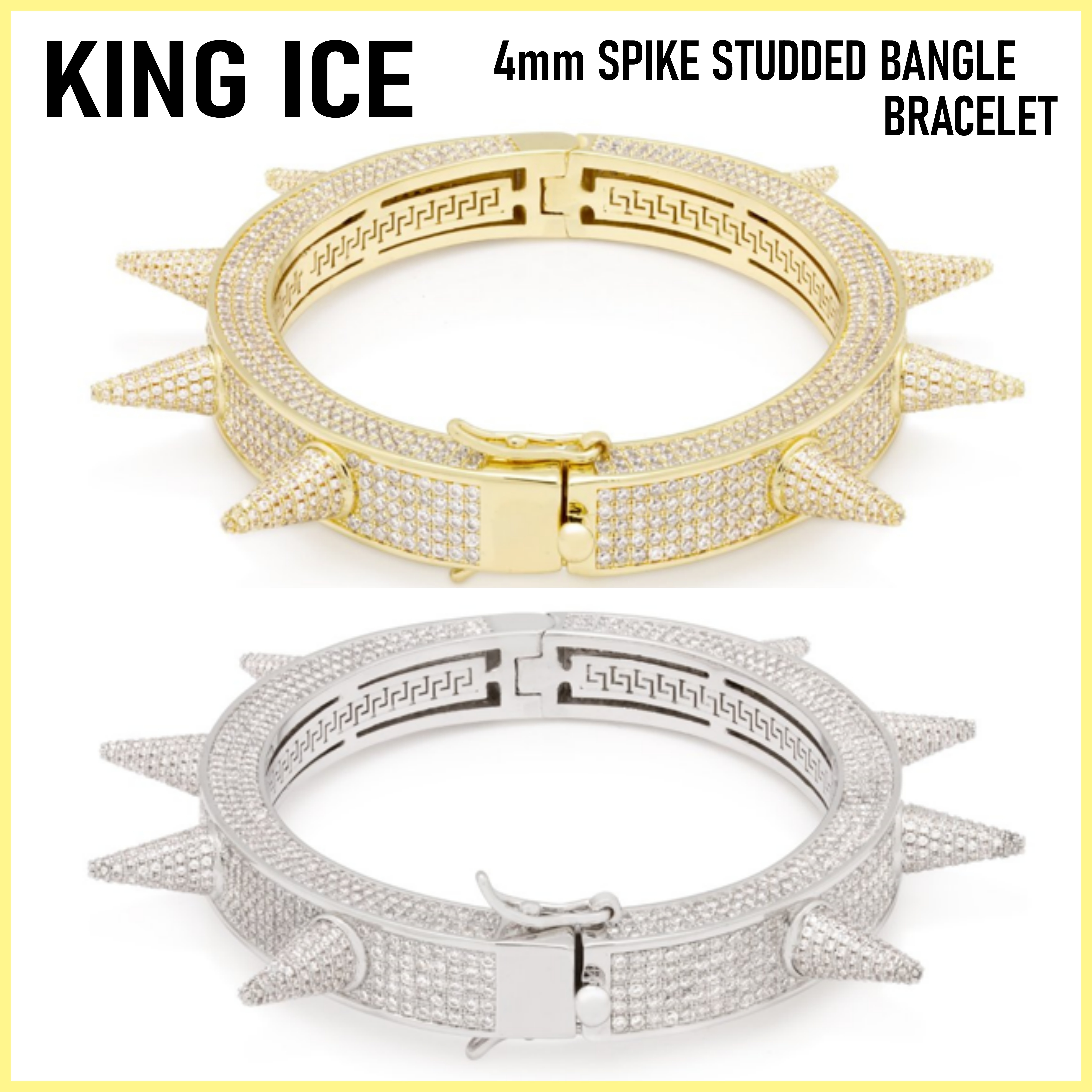 送税込【King Ice】4mm SPIKE STUDDED BANGLE BRACELET ☆国内発