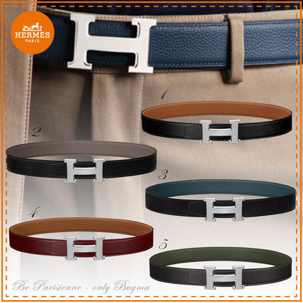 HERMES Belts Unisex Street Style Bi-color Leather Belts